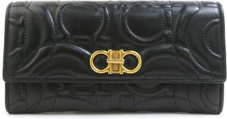 Ferragamo Black Leather Long Wallet (Bi-Fold) (Pre-Owned)