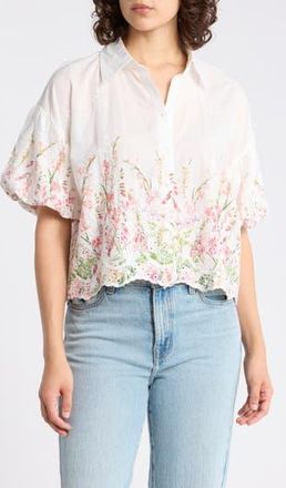 Forgotten Grace Puff Sleeve Print Top in White at Nordstrom Rack, Size X-Large