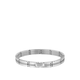 BOSS Silver-tone striped cuff with logo clasp