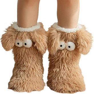 Generic Muffle Friends Cozy Socks with Eyes, Womens Cute Big-Eyes Winter Slipper Socks, Warm Fuzzy Plush-Lined Non-Slip Indoor House Socks for Home & Lounge (