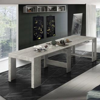 Dmora Mesa De Comedor Moderna, Made In Italy, Consola Extensible Hasta 12 Asientos, Con Soporte De Extensi&oacute;n, 51x90h77 Cm (hasta 300 Cm) Color Cemento, Con 