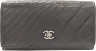 Chanel Black Leather Long Wallet (Bi-Fold) (Pre-Owned)