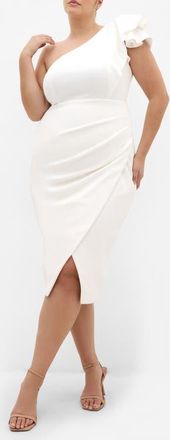 City Chic Milani One-Shoulder Cocktail Dress in Ivory at Nordstrom, Size Xxxs