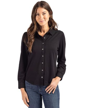 Cutter & Buck Advantage Tri-Blend Soft Pique Long Sleeve Knitted Womens Button Down