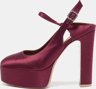 Malone Souliers Burgundy Satin Platform Ankle Strap Pumps