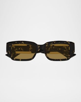 Bottega Veneta Dash Havana 55mm Rectangular Acetate Sunglasses