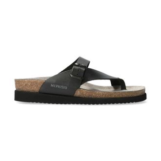 Mephisto Helen Zwarte Sandaal - Leer/Su&egrave;de/Nubuck - Dames - Slippers - Zwart - 40 EU - Leer - Schoenen