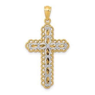 Diamond2Deal 14k Two-tone Gold Gold Polished 2 Level Cross Pendant