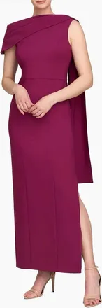 Kay Unger Dominica Asymmetric Crepe Gown In Boysenberry