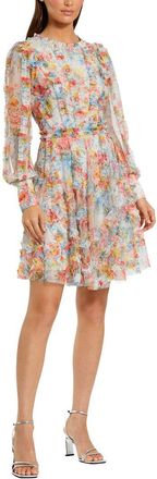Mac Duggal Floral Mesh Ruffle High Neck Mini Dress