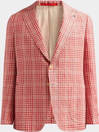 Isaia Men & apos;s Gingham Linen-Blend Blazer