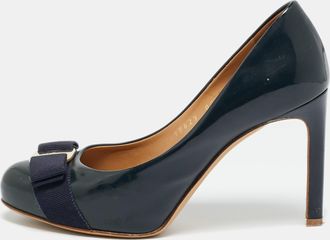 Ferragamo Navy Blue Patent Leather Vara Bow Pumps