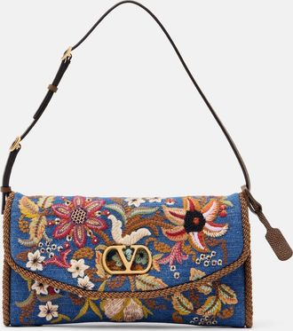 Valentino Garavani DeVain Small embroidered denim shoulder bag