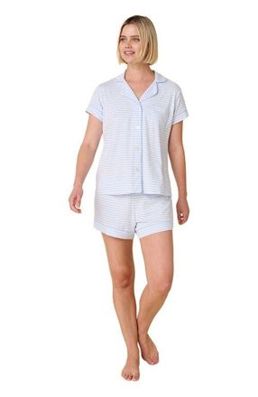 The Cats Pajamas Pima Knit Short Set Stripes Dots in Essential Stripe Heavenly Blue at Nordstrom, Size X-Large