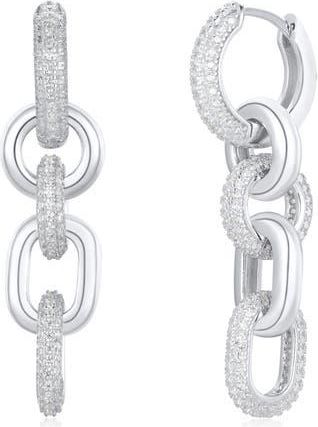 Suzy Levian Pavé Cubic Zirconia Chain Drop Huggie Hoop Earrings in Silver at Nordstrom Rack