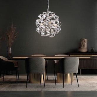 Globo Lighting Lampada a sospensione, lampada da tavolo da pranzo, cromo, lampada da soggiorno, lampada a sospensione, 4 fiamme, metallo acrilico, 4x E14, DxH