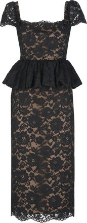 Self Portrait Peplum Black Lace Midi Dress with Intricate Detailing
