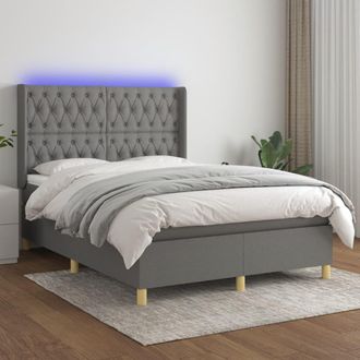 vidaXL Vidaxl - Letto A Molle Materasso E Led Grigio Scuro 140x200cm In Tessuto