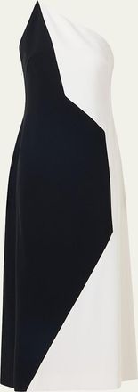 Akris High Plains Patchwork Crepe One-Shoulder Midi Dress