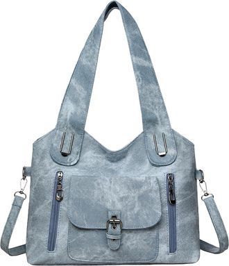 Generic PU Leather Crossbody Bag Retro Buckle Tote Handbag Vintage Shoulder Bag (Blue)