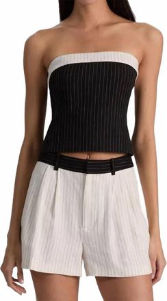 Alice & Olivia Womens Kelly Linen Strapless Top In Black/off White Pinstripe
