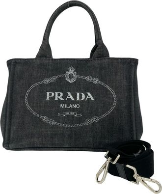Prada Black Cotton Handbag Shoulder Bag Tote Bag (Pre-Owned)