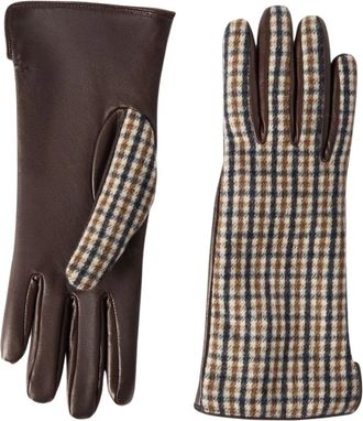 Brunello Cucinelli Gekreide wollen en leren handschoenen - Dames - Accessoires - Bruin - Maat: S Wol