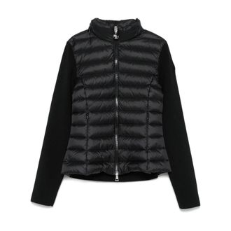 Moncler Winter Jackets, female, Black, Size: XS Black Padded Wool Zip-Up Cardigan
