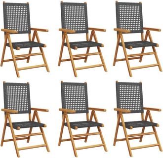 vidaXL Vidaxl - Reclining Garden Chairs 6 pcs Black Poly Rattan and Solid Wood
