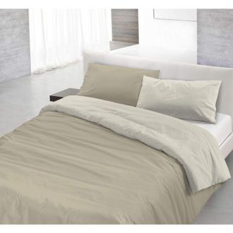 Homemania Italian Bed Linen Natural Color Parure Copripiumino con Sacco e Federe, 100% Cotone, Tortora/Panna, Matrimoniale, 3 unità
