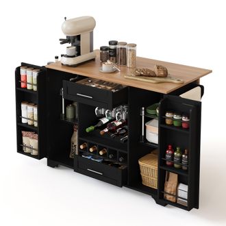 STILVORA Carro De Cocina Con 2 Puertas, 2 Cajones, Estantes Ajustables, Botellero Y Toallero, 138x45x92 Cm