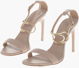 Off-white Leather Ankle Strap Sandals with Gold Detail and 10cm Heel size 39