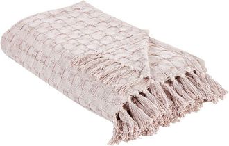 Beliani Beliani - Colcha manta decorativa con flecos algodón rosa 220 x 240 cm Bere