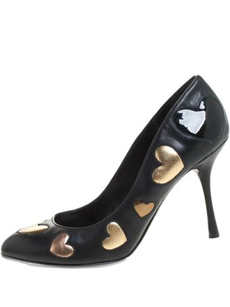 Dolce & Gabbana 95mm heart-embellished pumps - women - Leather/Leather/Leather - 36.5 - Black