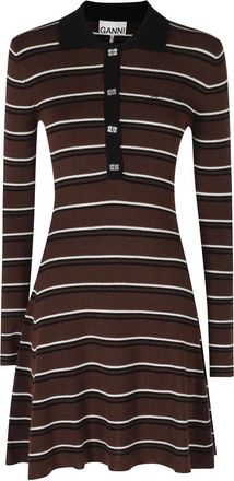 Ganni Mini Ribbed Merino Jurk - Dames - Kleedjes - Bruin - S - Wol - Kleedjes