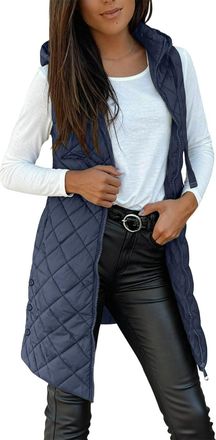 Generic Gilet for Women Womens Long Quilted Gilets Ladies Sleeveless Zip up Hoodies Warm Jacket Vest Longline Thick Padded Waistcoat Warm Winter Coats Puffer 