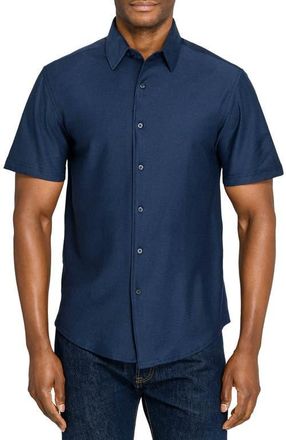Brooklyn Brigade Solid Mapleton Luxe Cross Dyed Short Sleeve Shirt in Navy at Nordstrom, Size Xx-Large