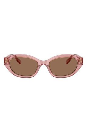 Tory Burch 52mm Polarized Irregular Sunglasses in Transparent Pink /Dark Brown at Nordstrom
