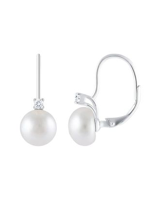 Splendid Pearls Silver 8-8.5Mmmm Pearl Cz Earrings