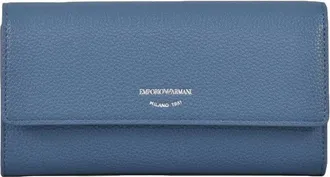 Emporio Armani Textured Leather Wallet With Flap Closure And Metallic Logo Detail