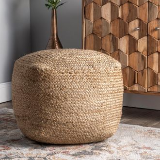 nuLOOM Cork Braided Solid Jute Filled Ottoman Pouf