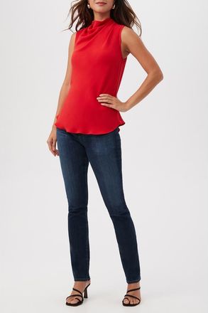 Trina Turk Lenaya Drapey High Neck Top in Reina Red at Nordstrom, Size X-Large