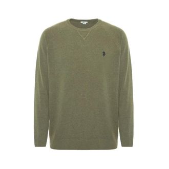 U.S.Polo Association U.S. Polo Assn., Round-neck Knitwear, male, Green, Size: XL Overdyed Wool Blend Crew Neck Sweater