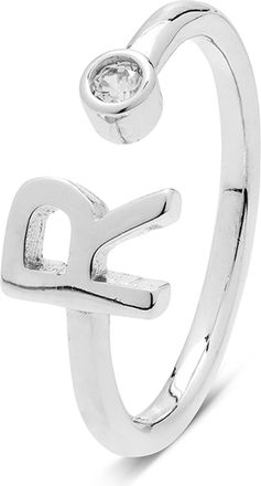 Luxenter 925 Sterling Zilveren Ring met Rhodiumafwerking Briljant Zirkonia - Alfabet