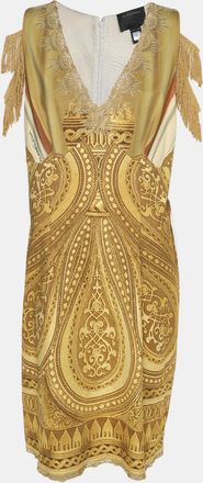 Roberto Cavalli Yellow Printed Jersey Midi Dress