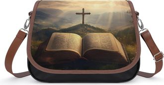 Generic Crosses And Book Crossbody Bag Womens Handbag PU Message Bags Shoulder Purse with Adjustable Strap