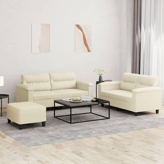 vidaXL Vidaxl - Juego De Sof&aacute;s Con Cojines 3 Piezas Cuero Sint&eacute;tico Crema