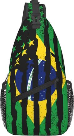 Generic Brazilian American Pride Flag Brazil Roots Cross Body Bag Trendy Sling Bag Anti Theft Backpack For Men Outdoors Cycling