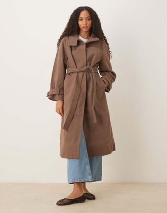 Asos Trench elegante taglio lungo color fungo con scollo a imbuto-Marrone