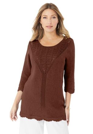 Roaman's Lace Knit Pullover Sweater in Rich Brown at Nordstrom, Size 36